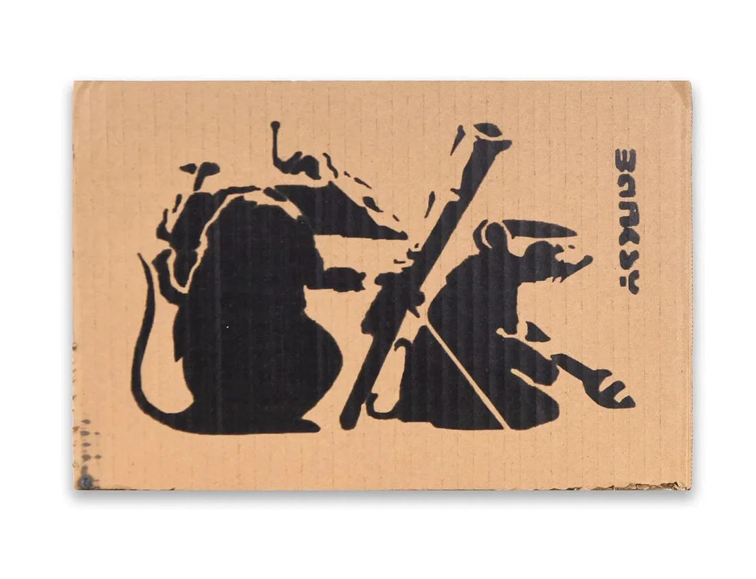 Banksy, Rat Silhouette Stencil Spray Artwork on Cardboard