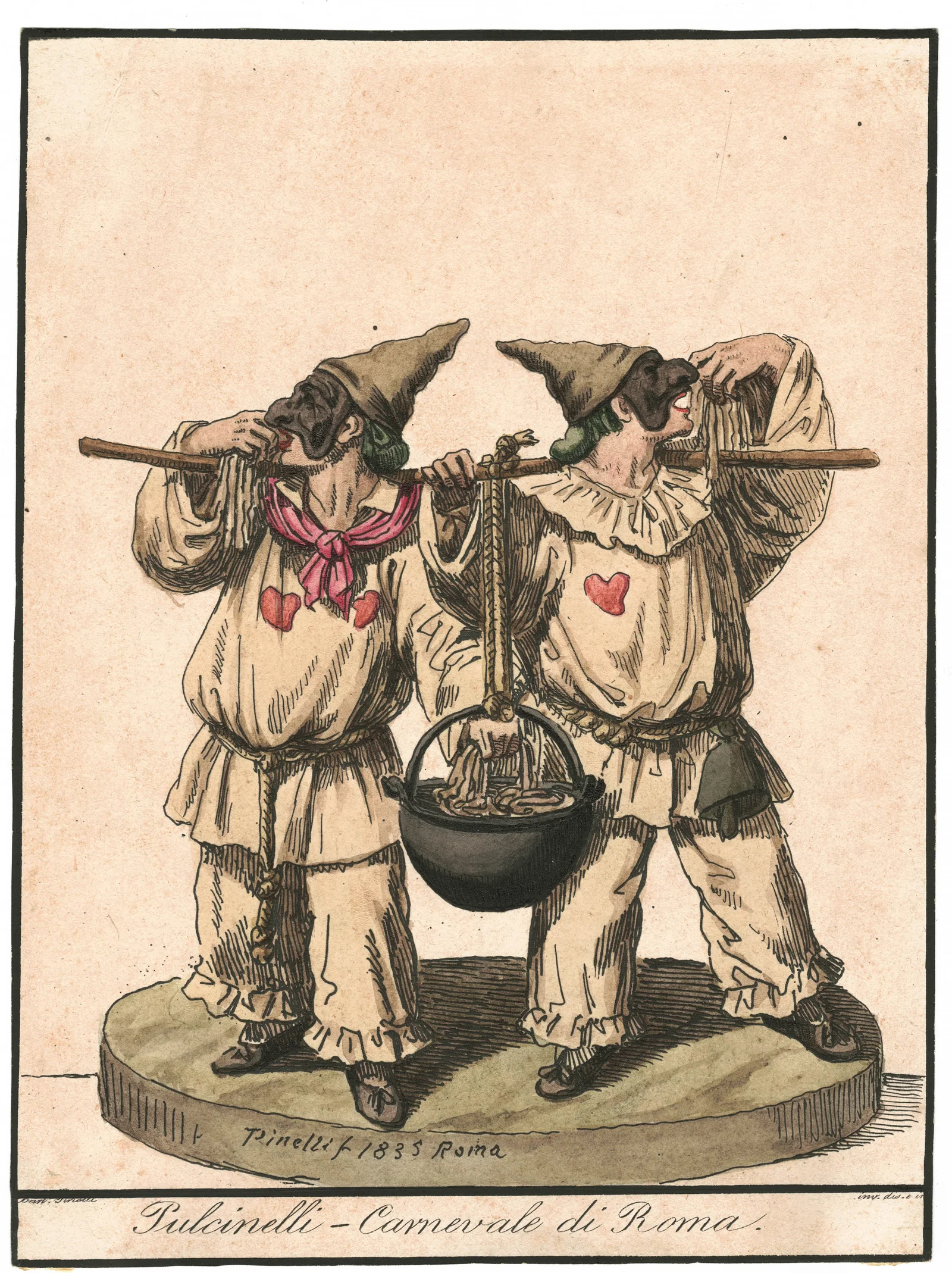 Bartolomeo Pinelli (Italian, 1781-1835) Rare Early Roman Carnival Engraving, 8" x 6"