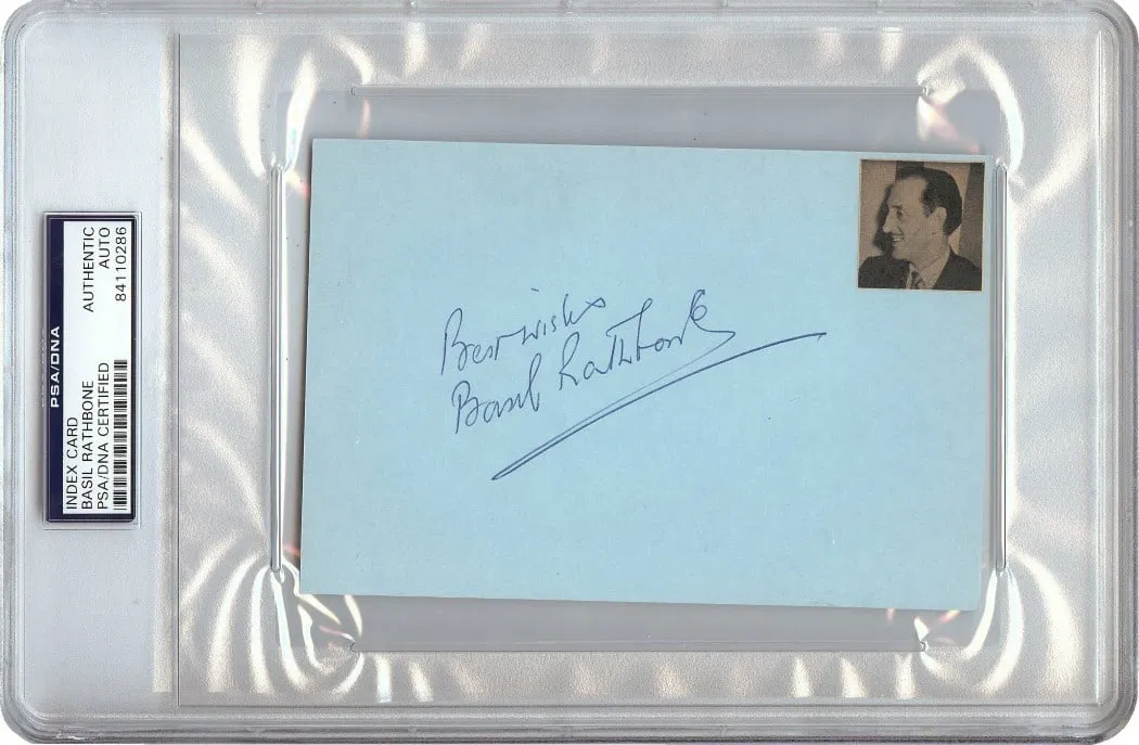 Basil Rathbone Signed 4X6 Index Card PSA/DNA Certified 1965
