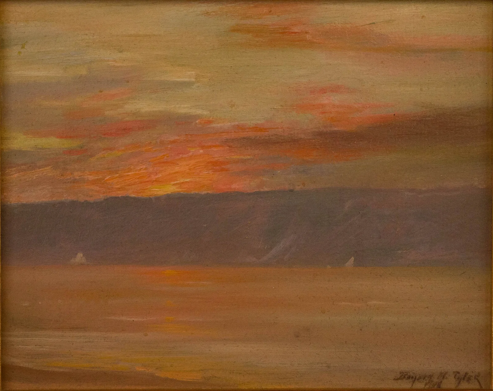 Bayard Henry Tyler, American 1855-1931, Indian Summer Evening on the Hudson, Oil on Board