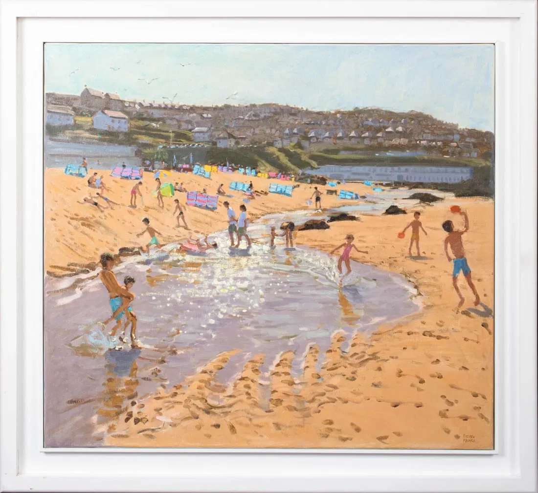 BEACH SCENE WITH CHILDREN OIL PAINTING