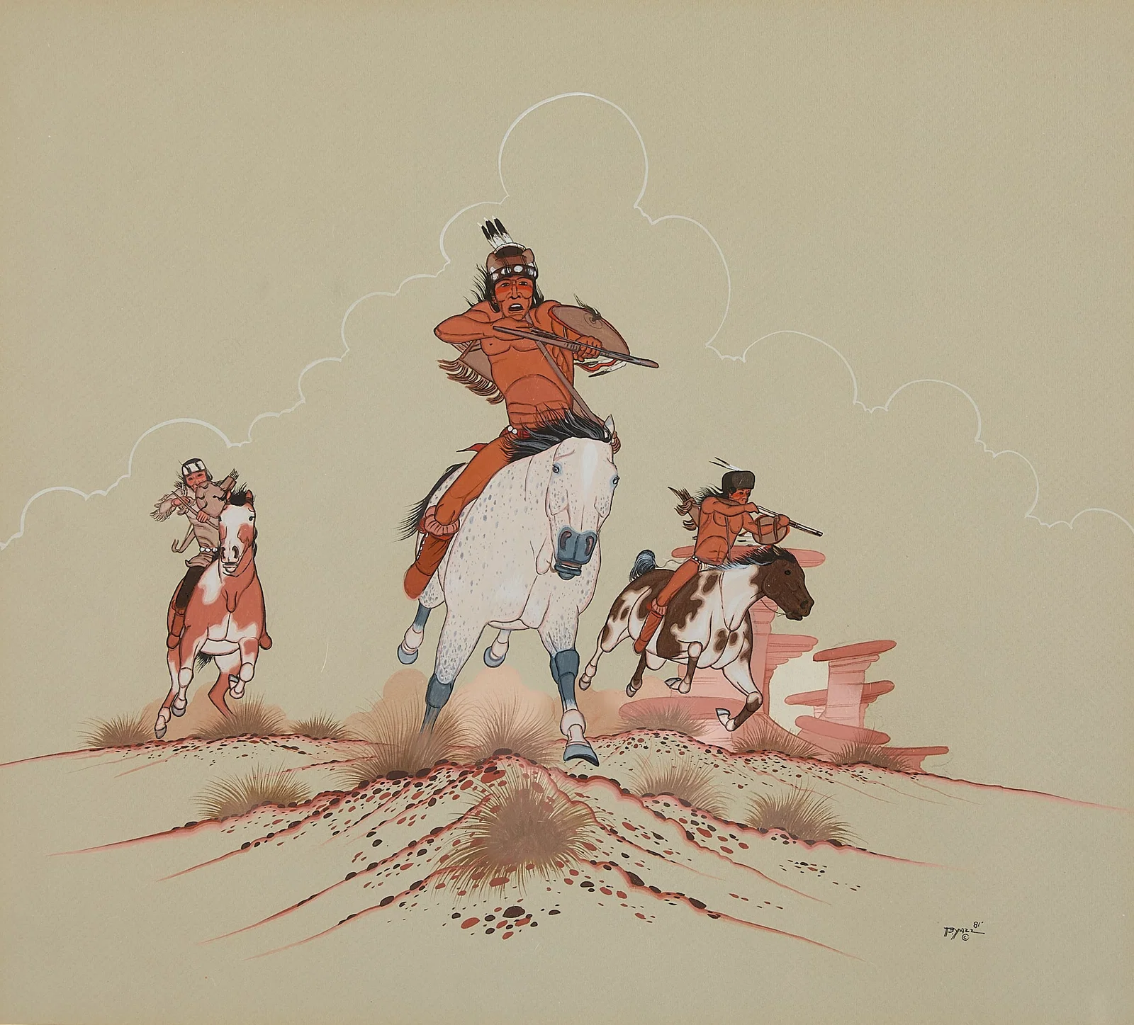 Beatien Yazz "Navajo Warriors" Painting 1981