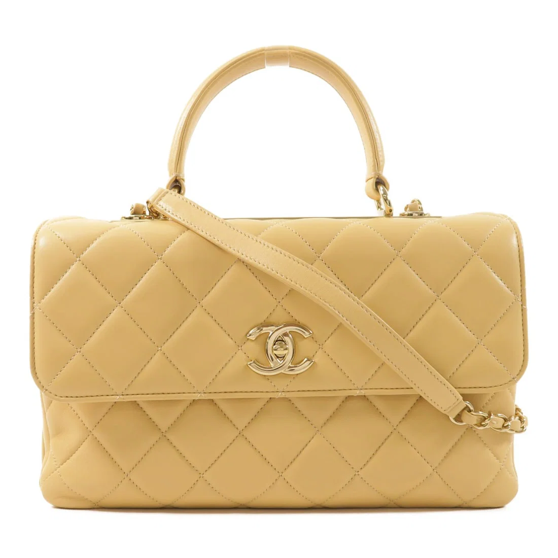 Beige Lambskin CHANEL Trendy CC Shoulder Bag with Gold Hardware