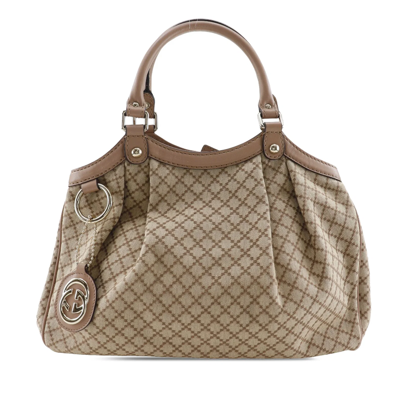Beige Sukey Tote in Diamante Canvas with Leather Trim by Gucci