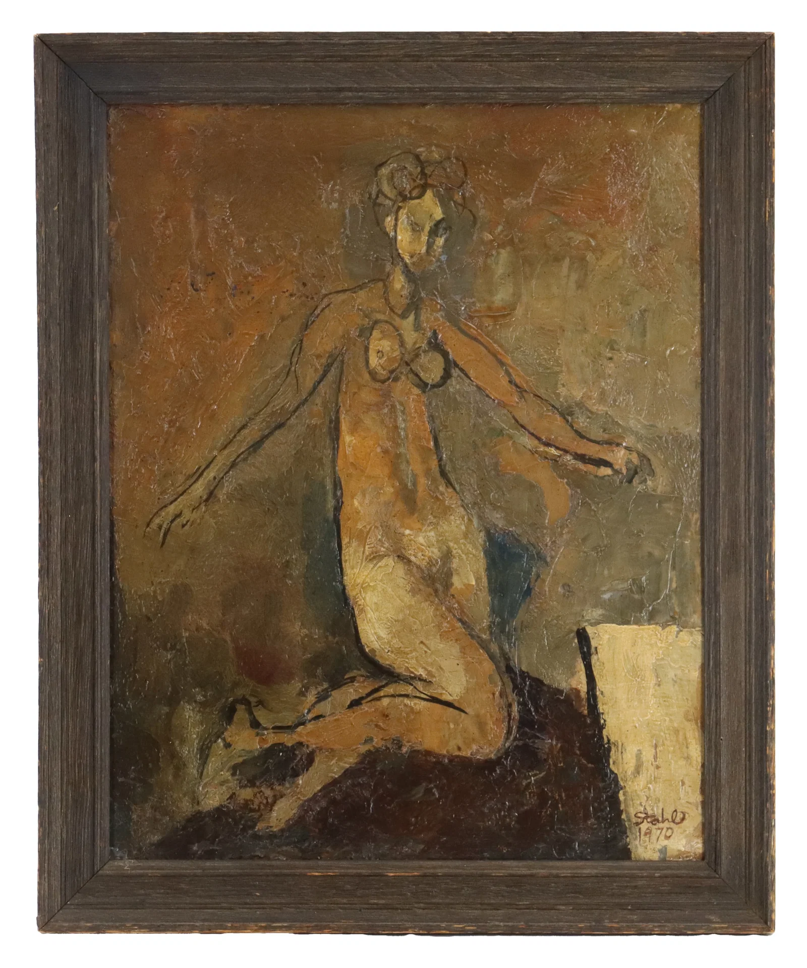 Ben Stahl (1910-1987) American, Kneeling Nude Oil on Board