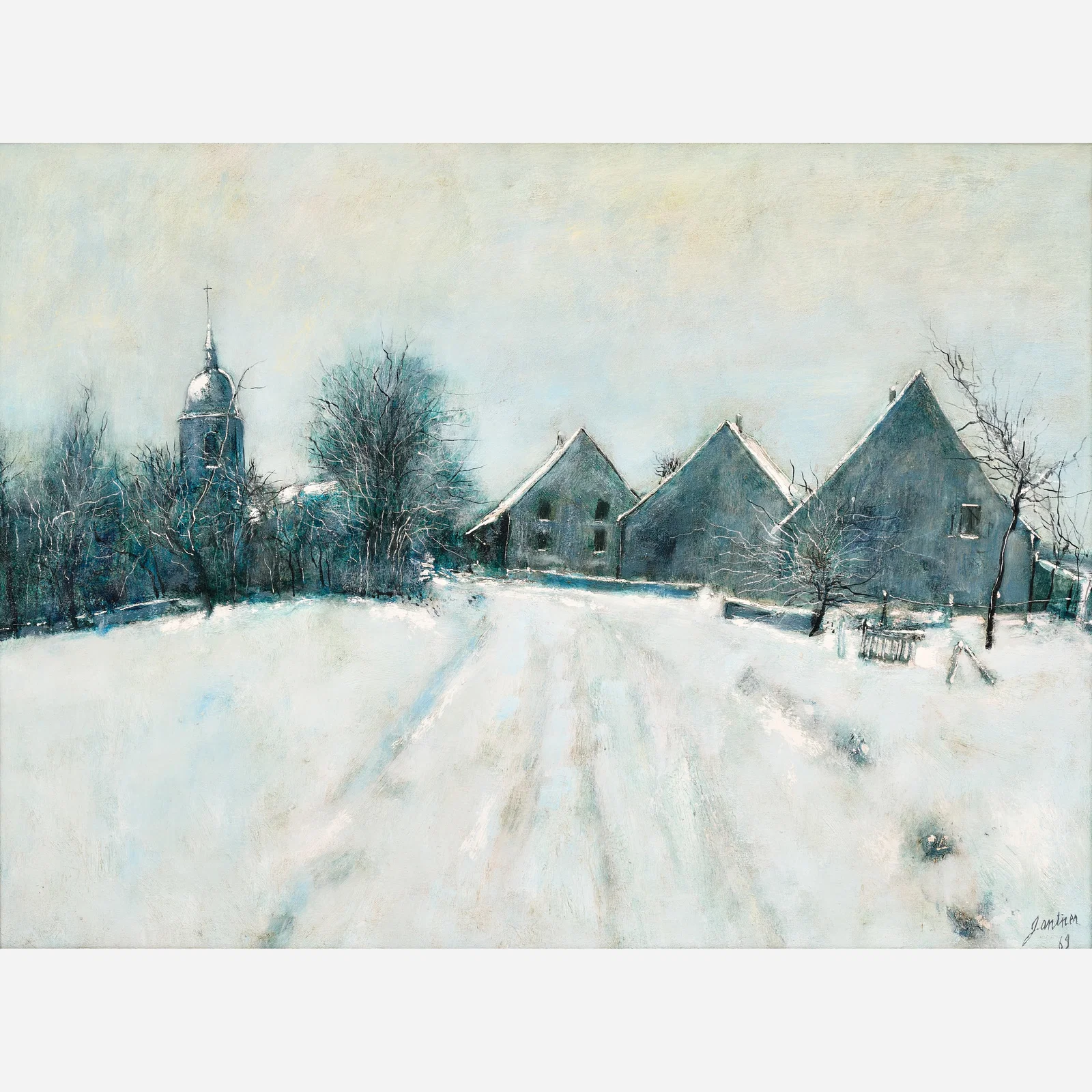 Bernard Gantner "Bleu sous la Neige" Oil on Canvas (1969)