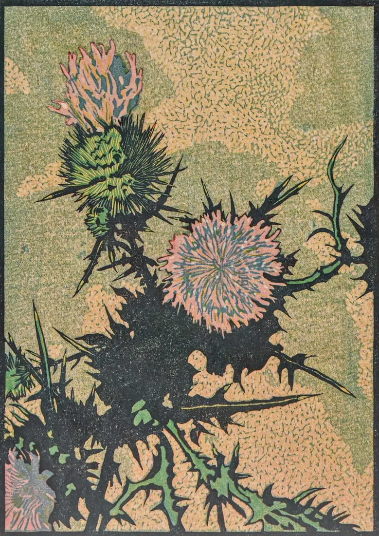Bernice Fenwick Martin (Canadian 1902-1999) Color Woodcut "Scotsman's Delight" c1930s