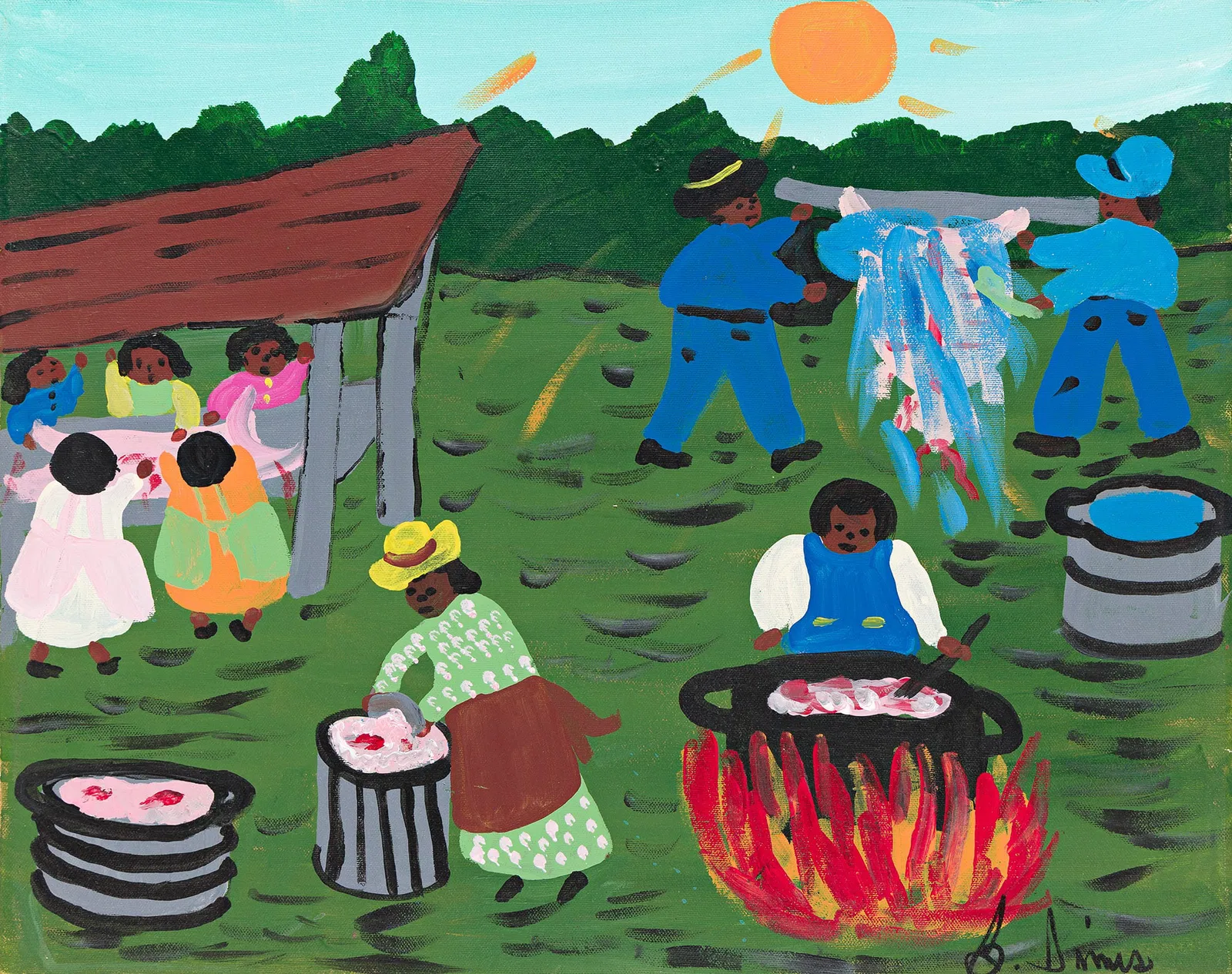 Bernice Johnson Sims (1926-2014), Hog Killing and Cooking, circa 2000s.