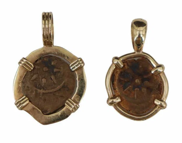 Biblical Coin. (2) Bronze Lepton Widow’s Mite Gold