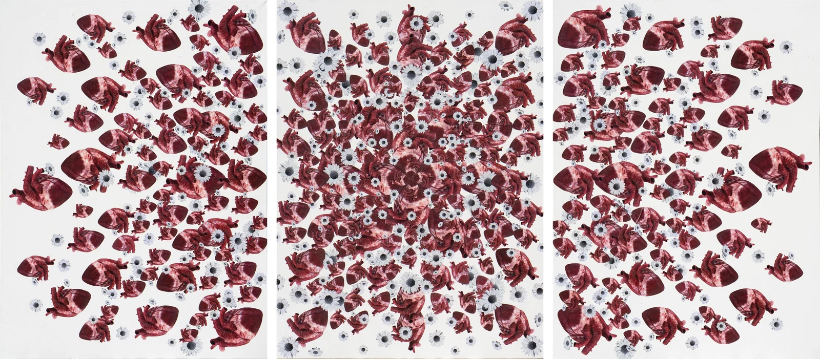 Big Heart Triptych 48 x 108 Mixed Media by Tetiana Kalivoshko 2023