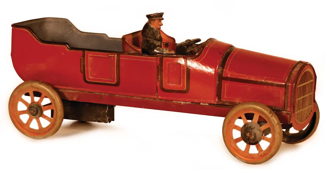 BING Miniature carriage, 1920s, tin, lithographed, 20 cm, with driver figure, clockwork intact, good