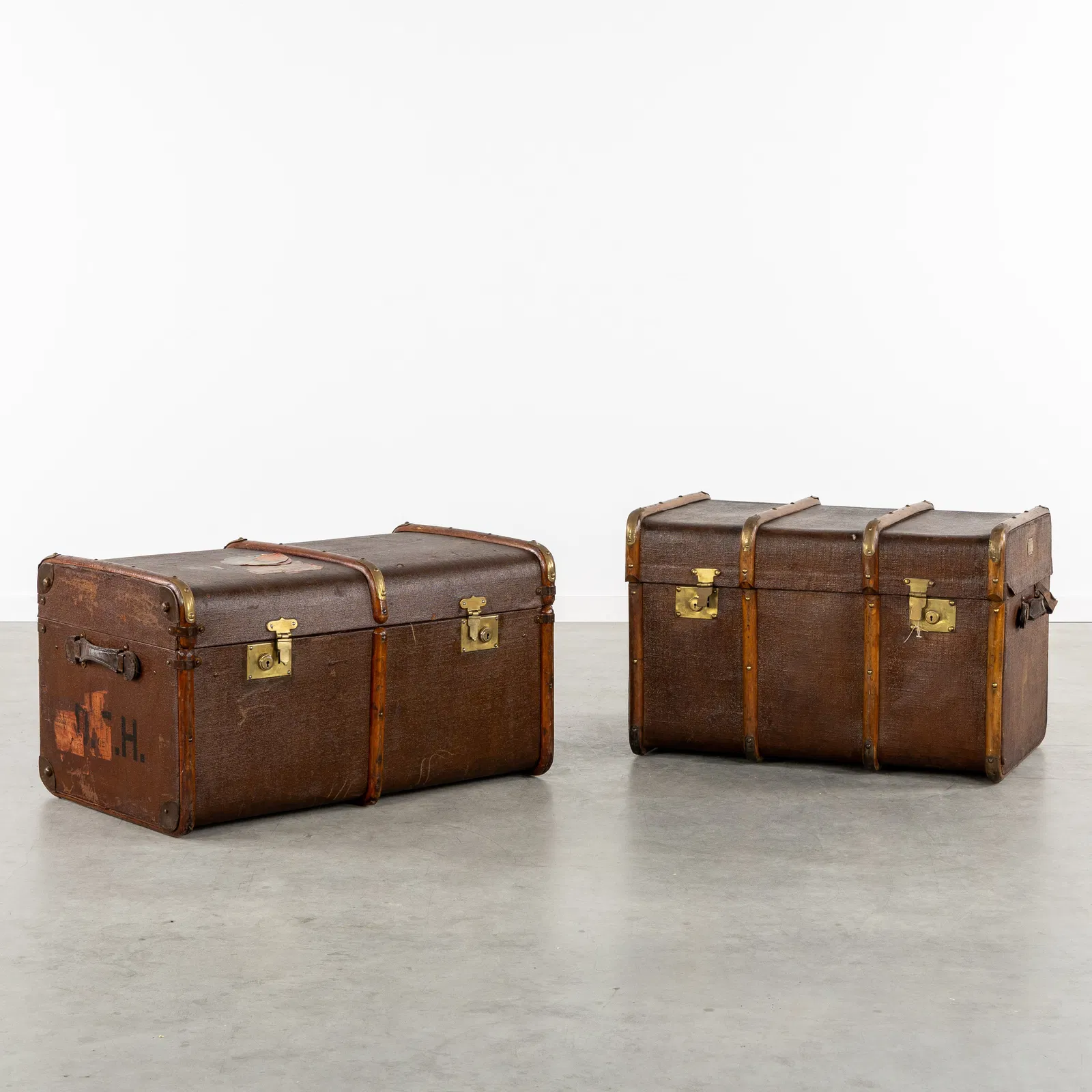 Binns Ltd, Two Antique Steamer trunks or Cabin trunks, England, circa 1930.