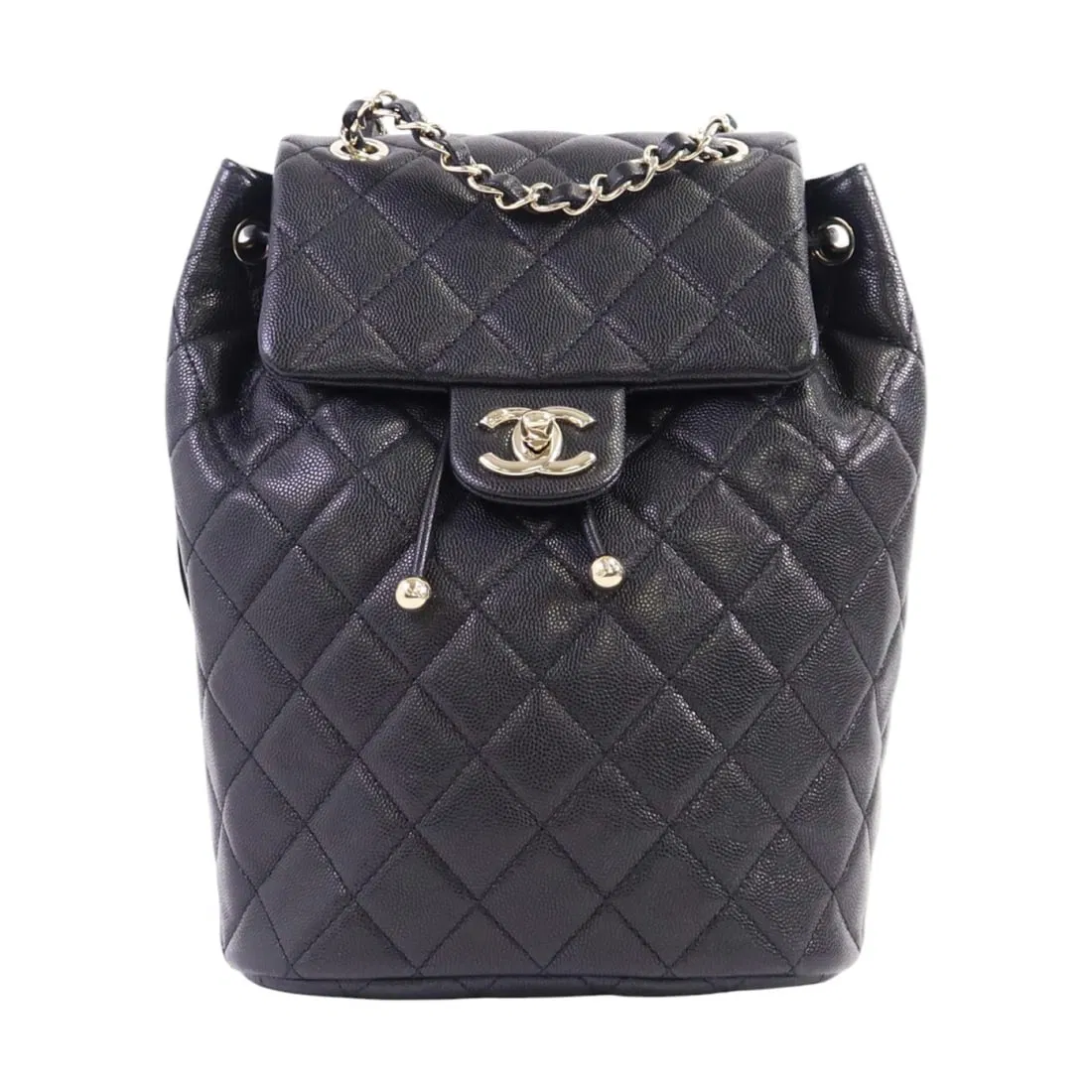 Black Calfskin CHANEL AS4059 CC Chain Backpack with Gold Hardware