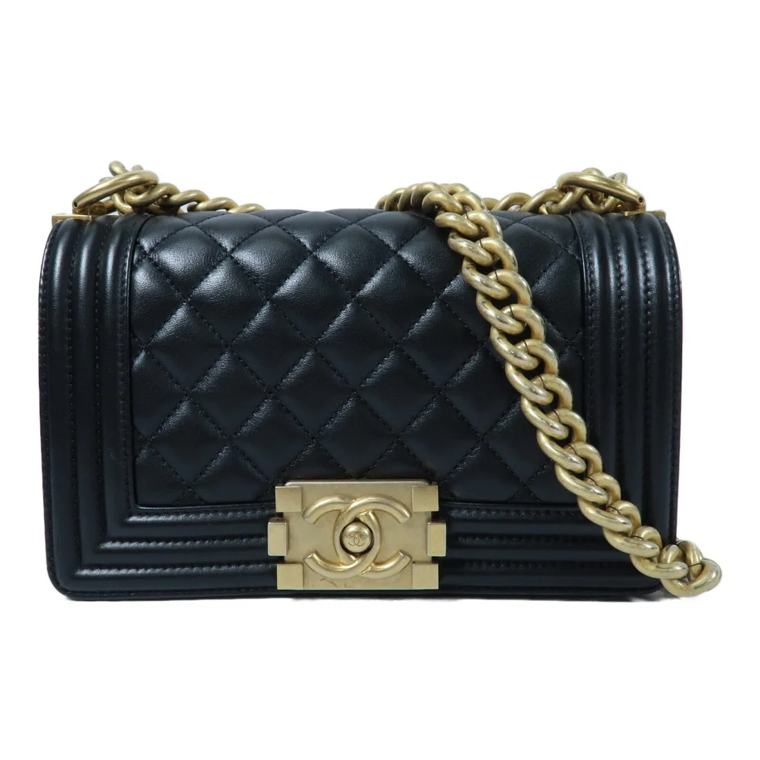 Black Calfskin Chanel Boy 20 Shoulder Bag with Gold Hardware