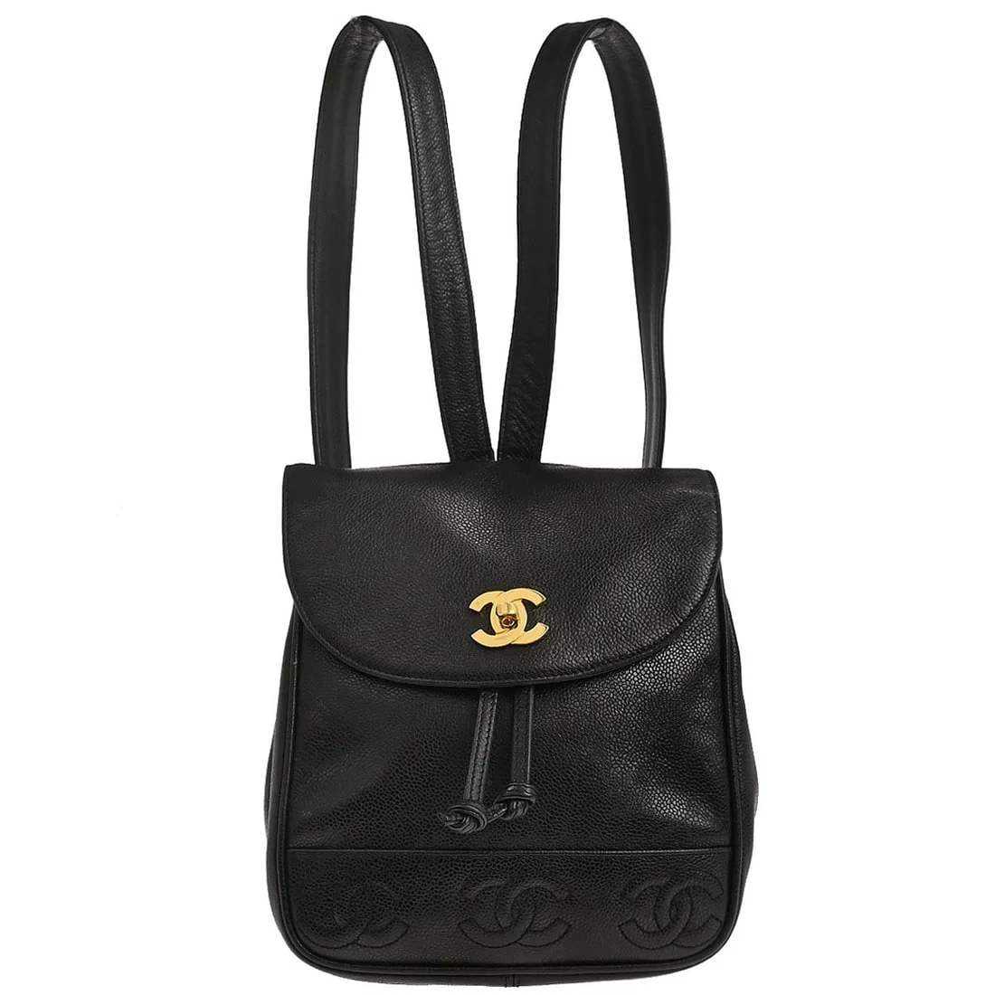 Black Caviar Leather Chanel Triple CC Medium Backpack with Turnlock Closure