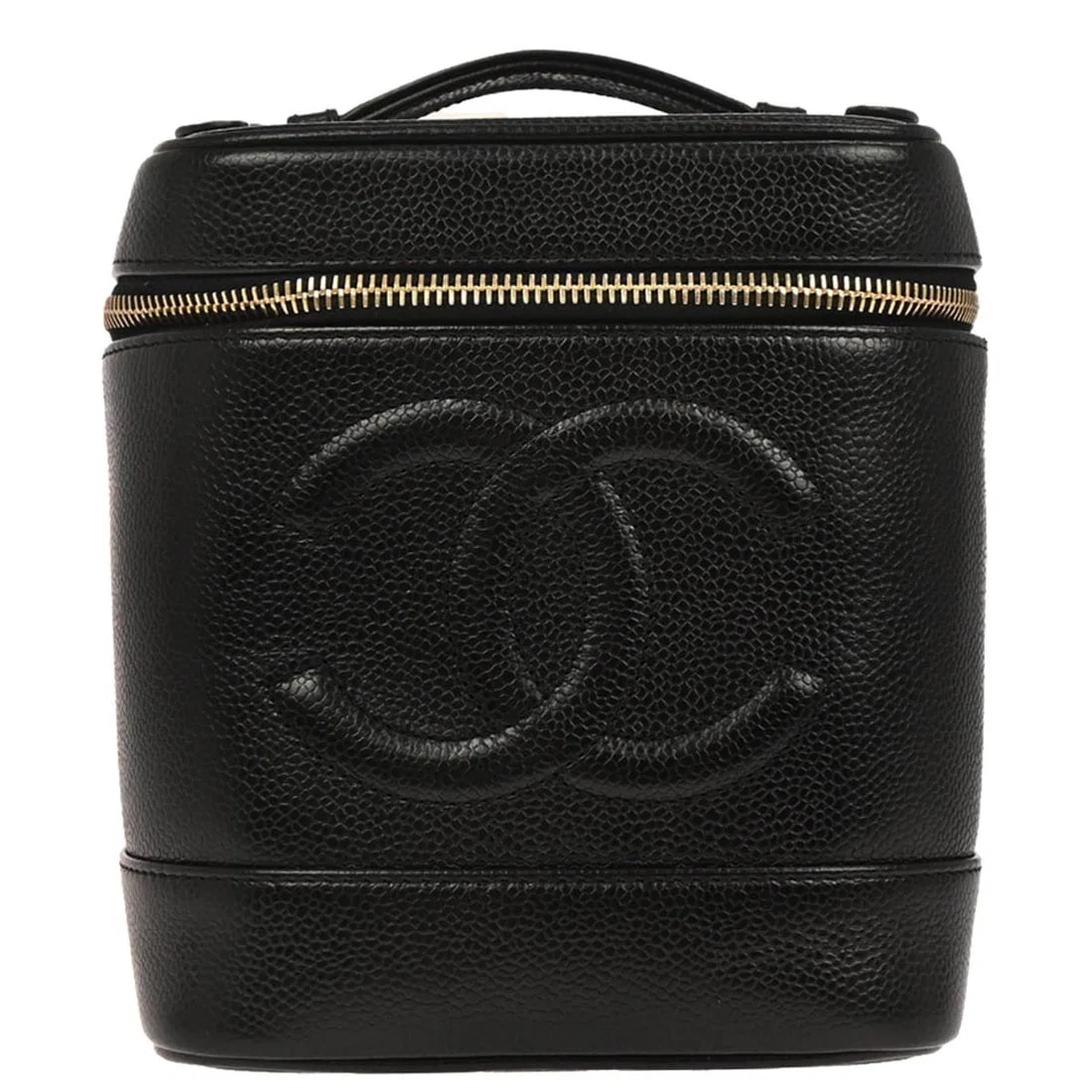 Black Caviar Leather Chanel Vanity Top Handle Cosmetic Bag