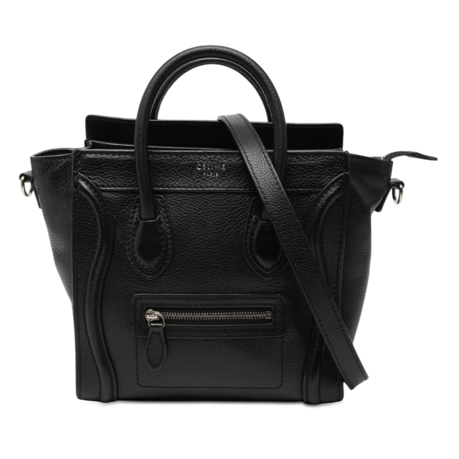 Black Celine Nano Luggage Tote Bag with Detachable Strap