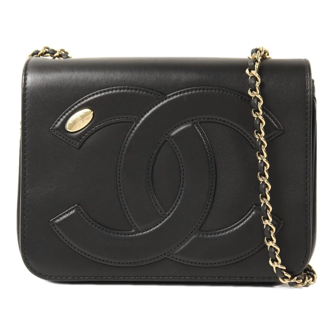 Black Lambskin Leather Shoulder Bag with CC and Gold Hardware by CHANEL