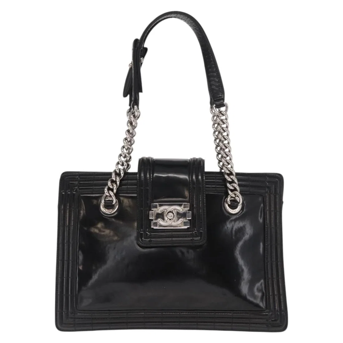 Black Leather Chanel Boy Tote Bag 32cm by 22cm by 12cm