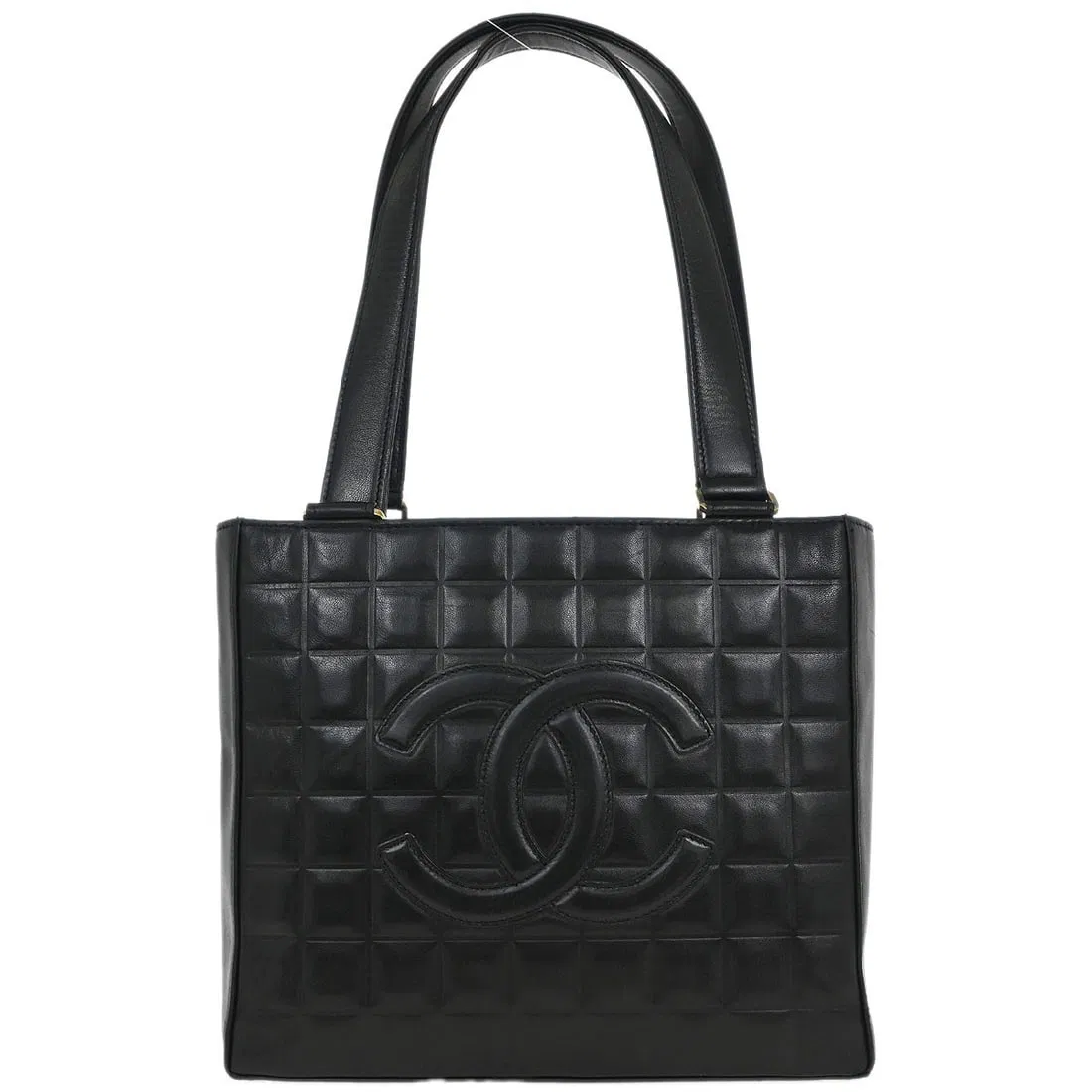 Black Leather Chocolate Bar Tote Bag by Chanel