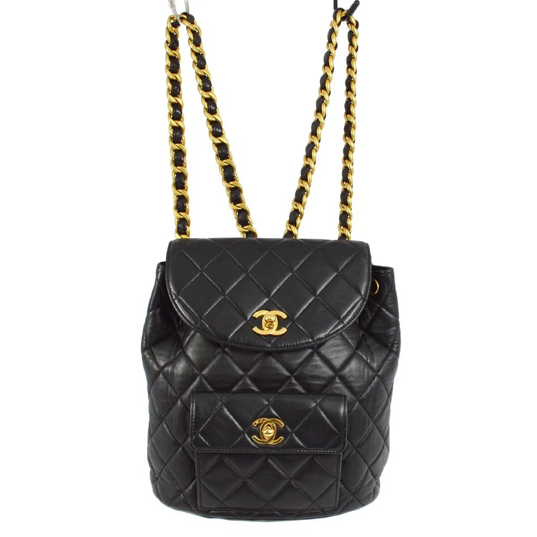 Black Leather Duma Drawstring Backpack by Chanel 21cm by 24cm by 10cm