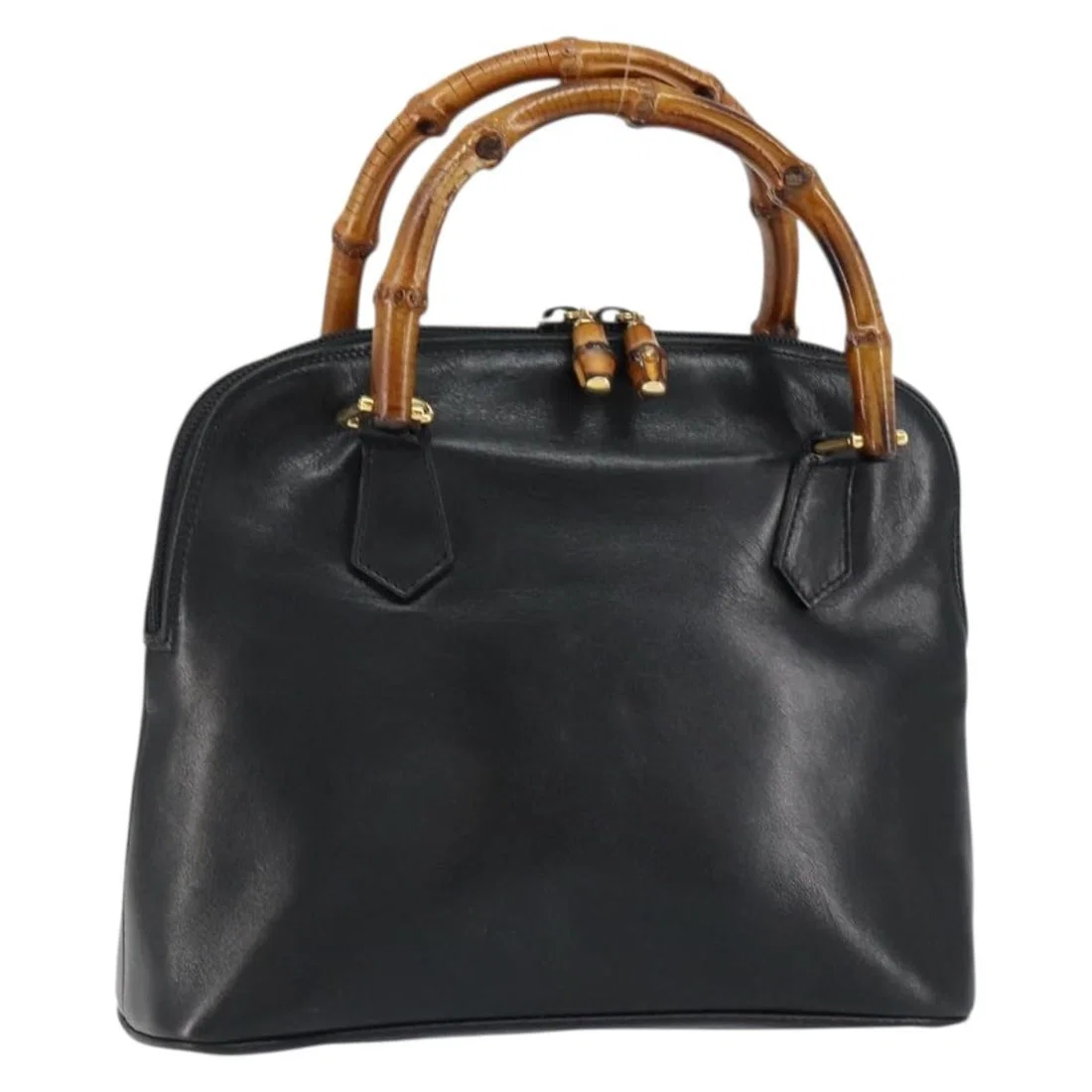 Black Leather Gucci Bamboo Handle Purse Model 000 1274 0290 Gold Accents
