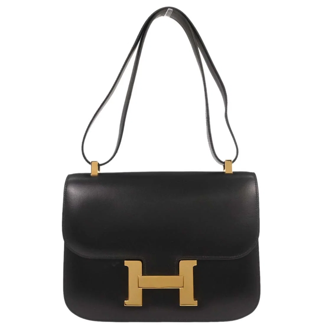 Black Leather Hermes Constance 23 Shoulder Bag with Adjustable Strap