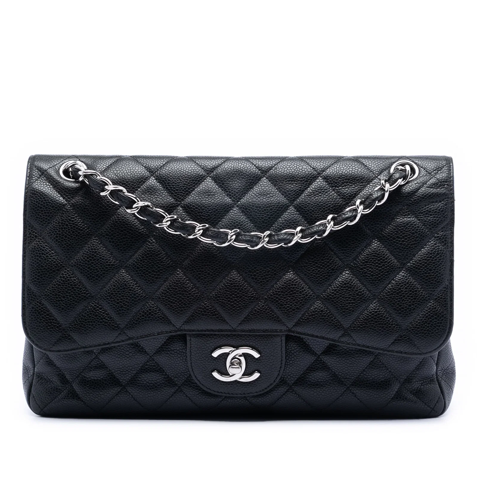 Black Quilted Leather Jumbo Double Flap Shoulder Bag by Chanel
