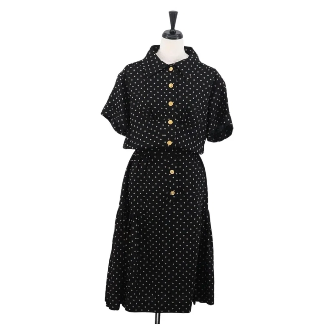 Black Silk Shirt Dress by CHANEL with CC Logo and Belt
