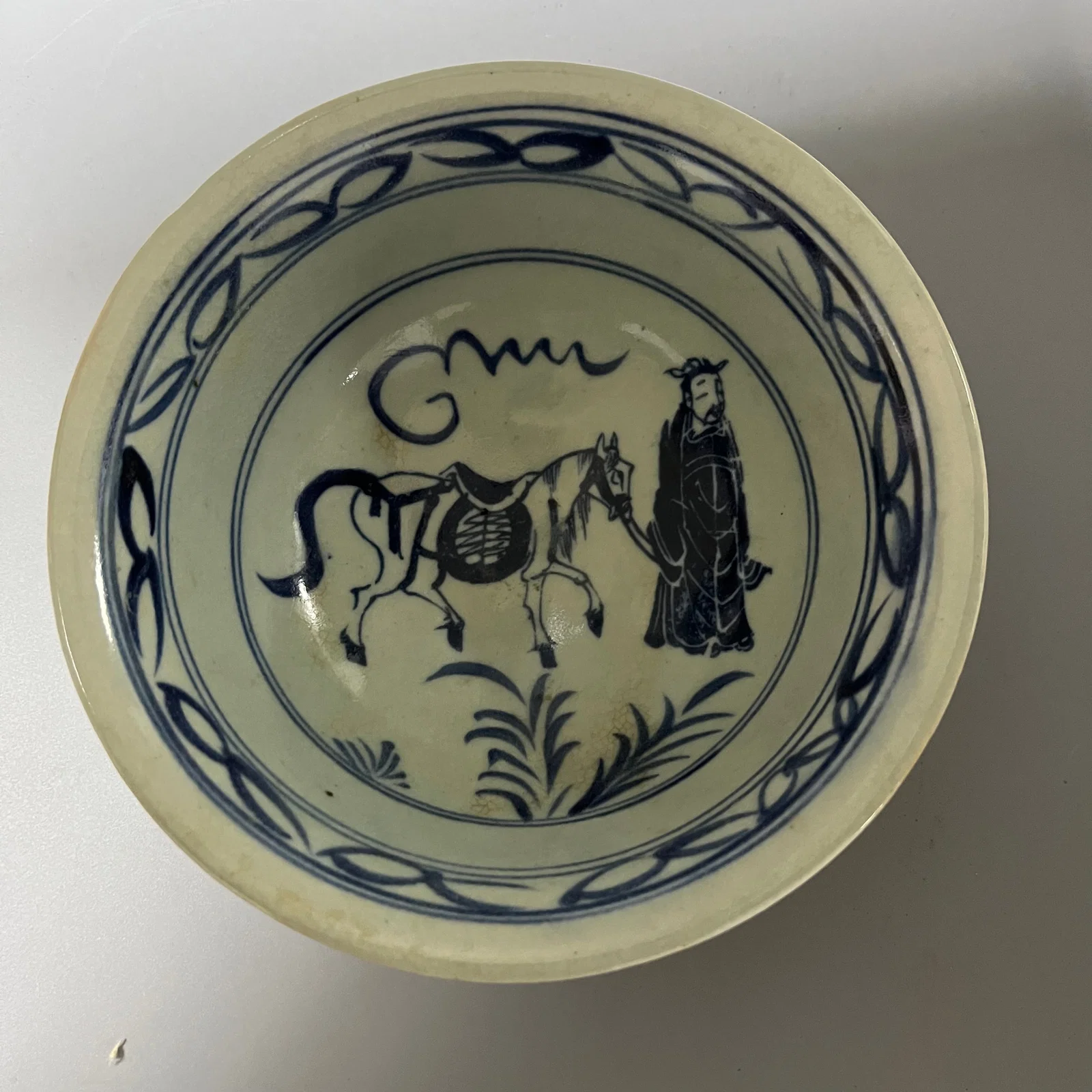 Blue and white porcelain bowl with figure design from the Xuande period of the Ming Dynasty