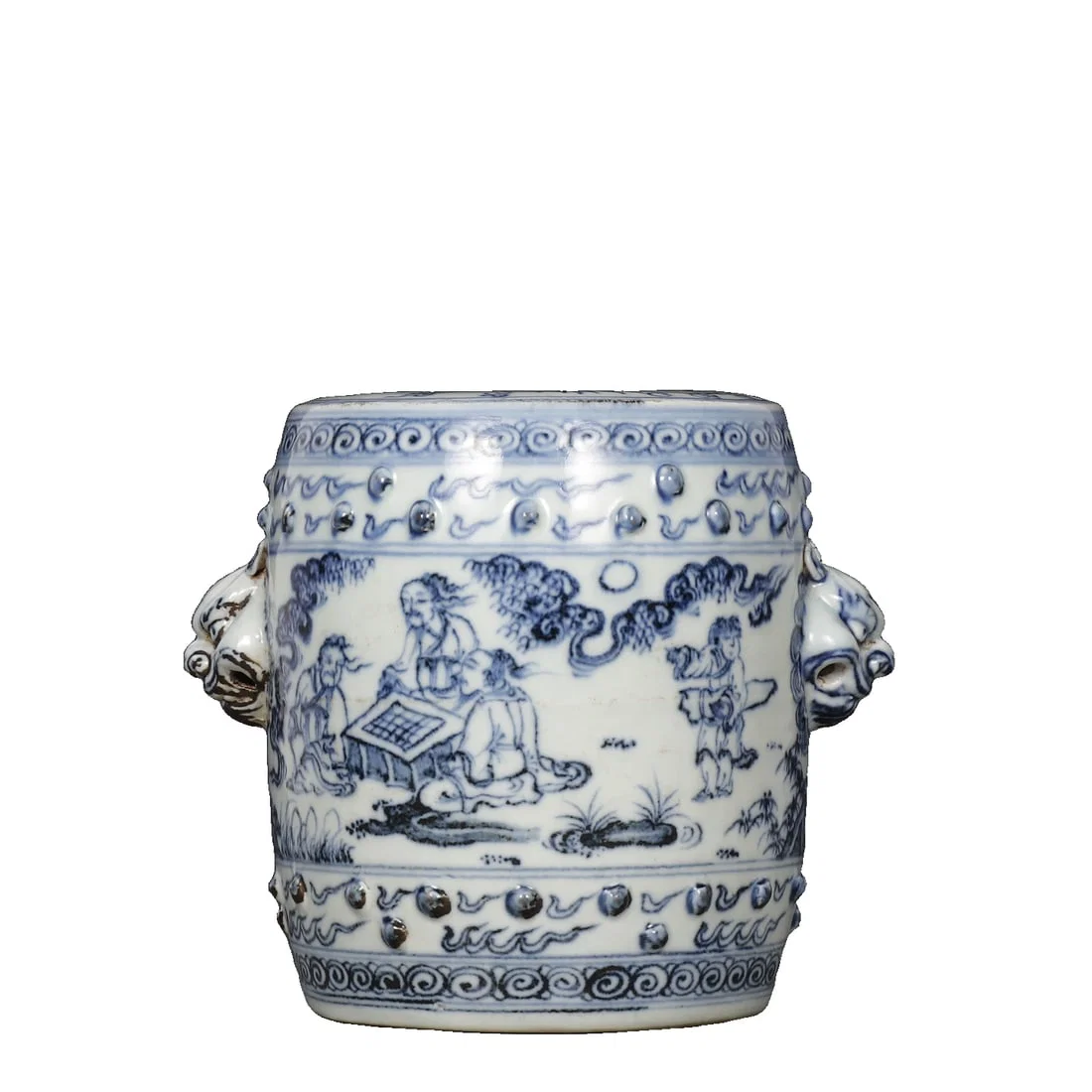 Blue and White Story Figure Beast Ear Embroidery Stool