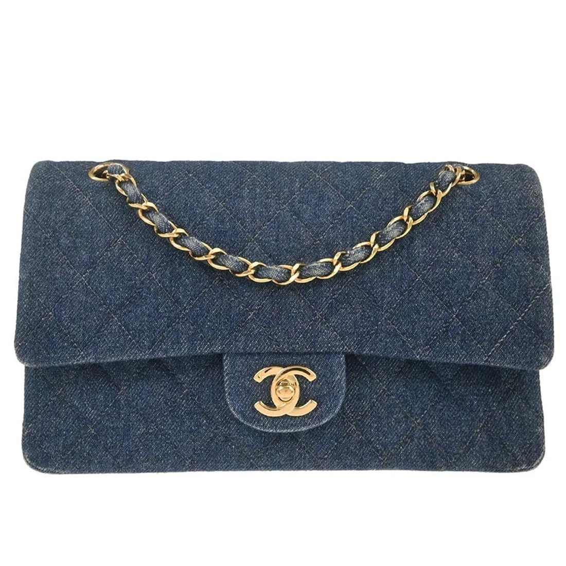 Blue Denim Classic Double Flap Medium Shoulder Bag by Chanel