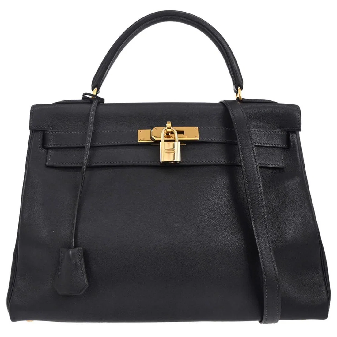 Blue Indigo Hermes Kelly 32 Retourne Leather Satchel with Detachable Strap