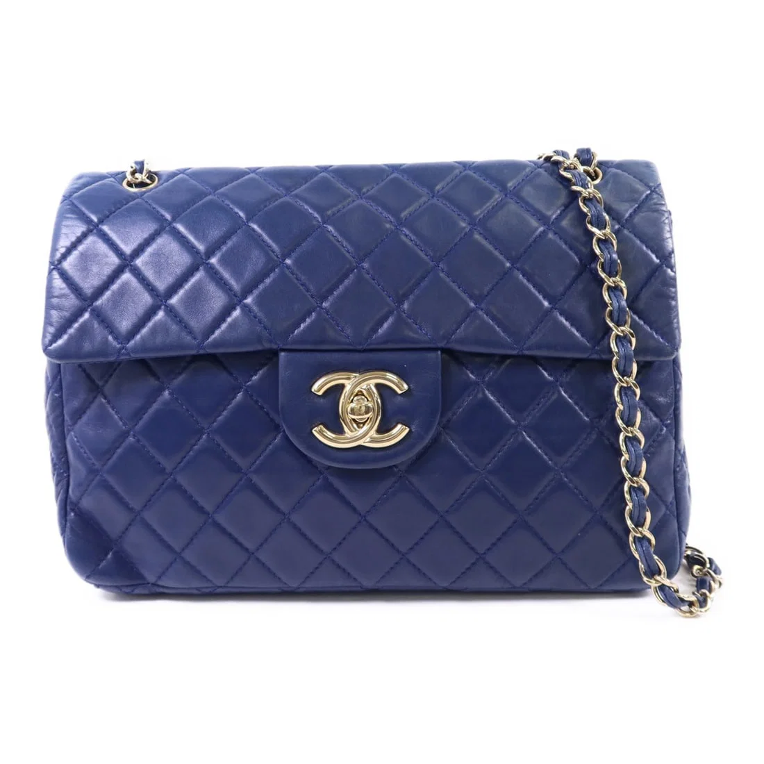 Blue Lambskin CHANEL Single Flap Shoulder Bag Gold Hardware