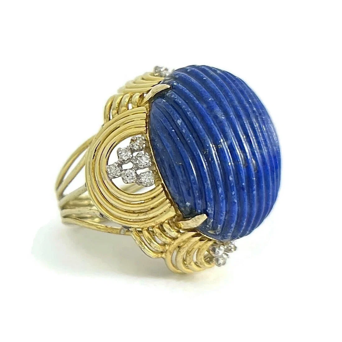 BLUE LAPIS LAZULI DIAMOND COCKTAIL RING 14K YELLOW GOLD