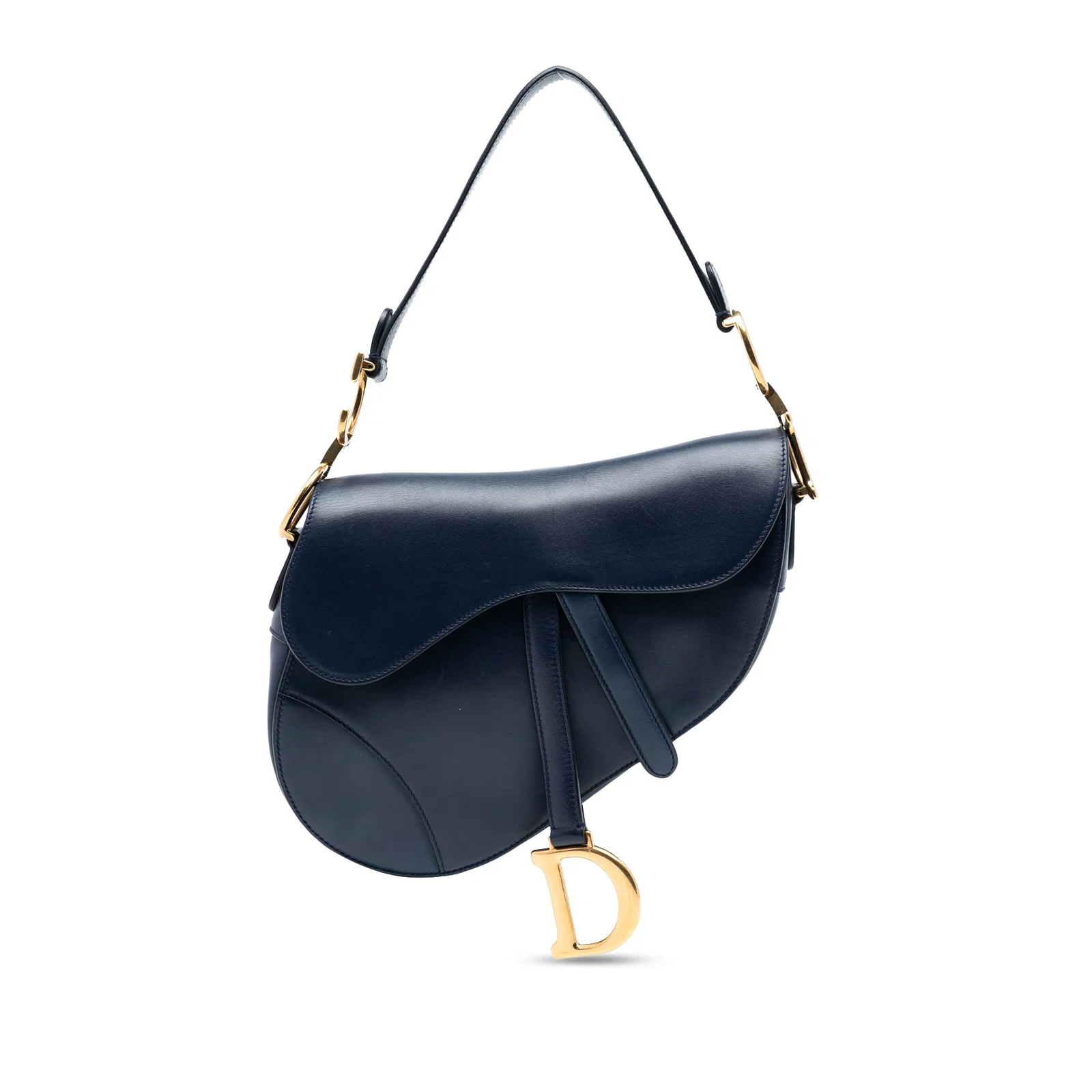 Blue Leather Saddle Shoulder Bag by Dior with Back Slip Pocket