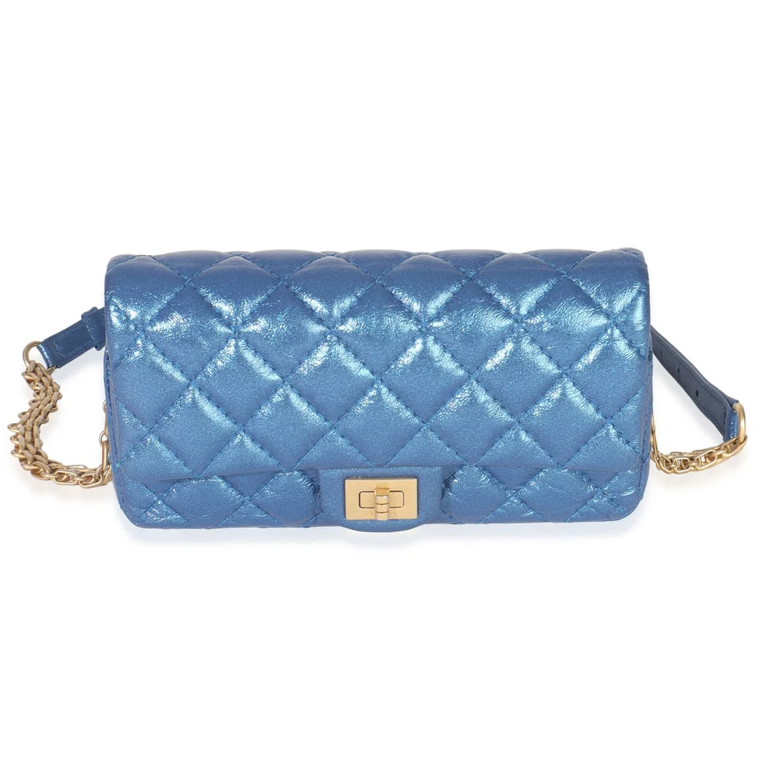 Blue Metallic Quilted Calfskin Chanel 2.55 Reissue Flap Belt Bag