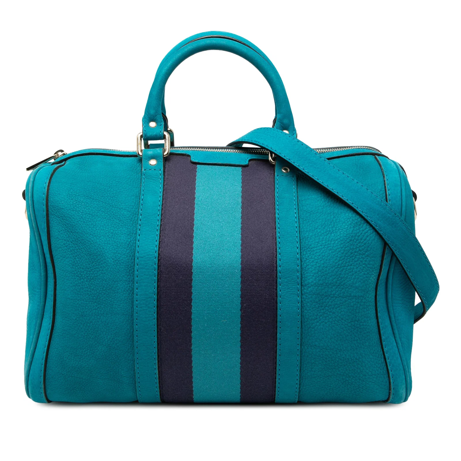 Blue Nubuck Leather Gucci Joy Satchel with Canvas Web Detail