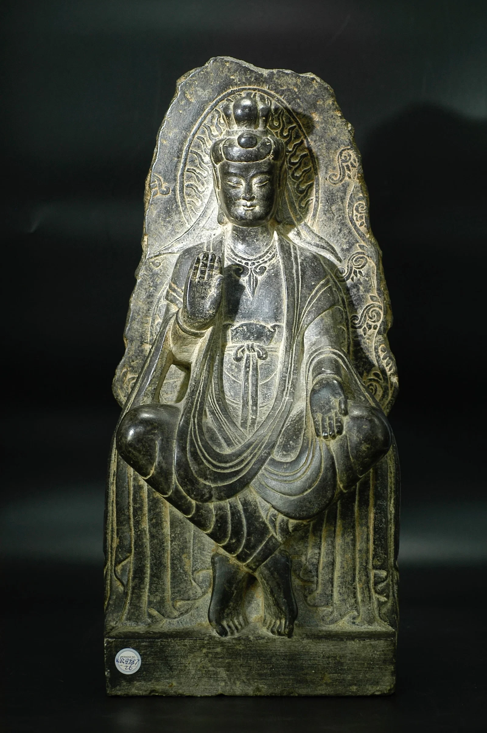 Bluestone Backscreen-Style Cross-Legged Maitreya Bodhisattva (Complete)