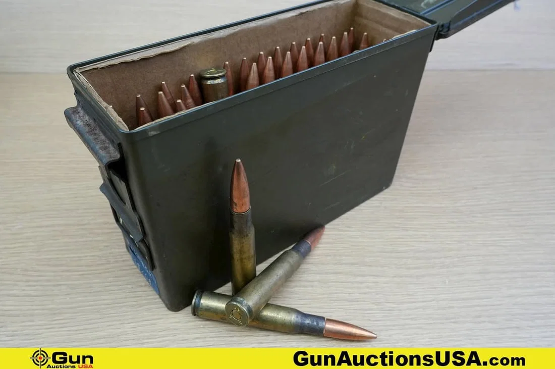 BMG SURPLUS, Etc. .50 Caliber Ammo. Approx. 54 Rds. Includes Small Metal Ammo Can. . (82806)