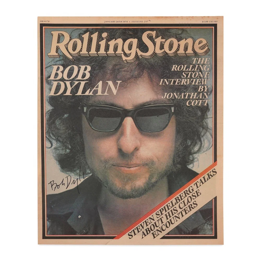 BOB DYLAN SIGNED "ROLLING STONE" MAGAZINE COVER, JANUARY 26, 1978 (COVER ONLY)
