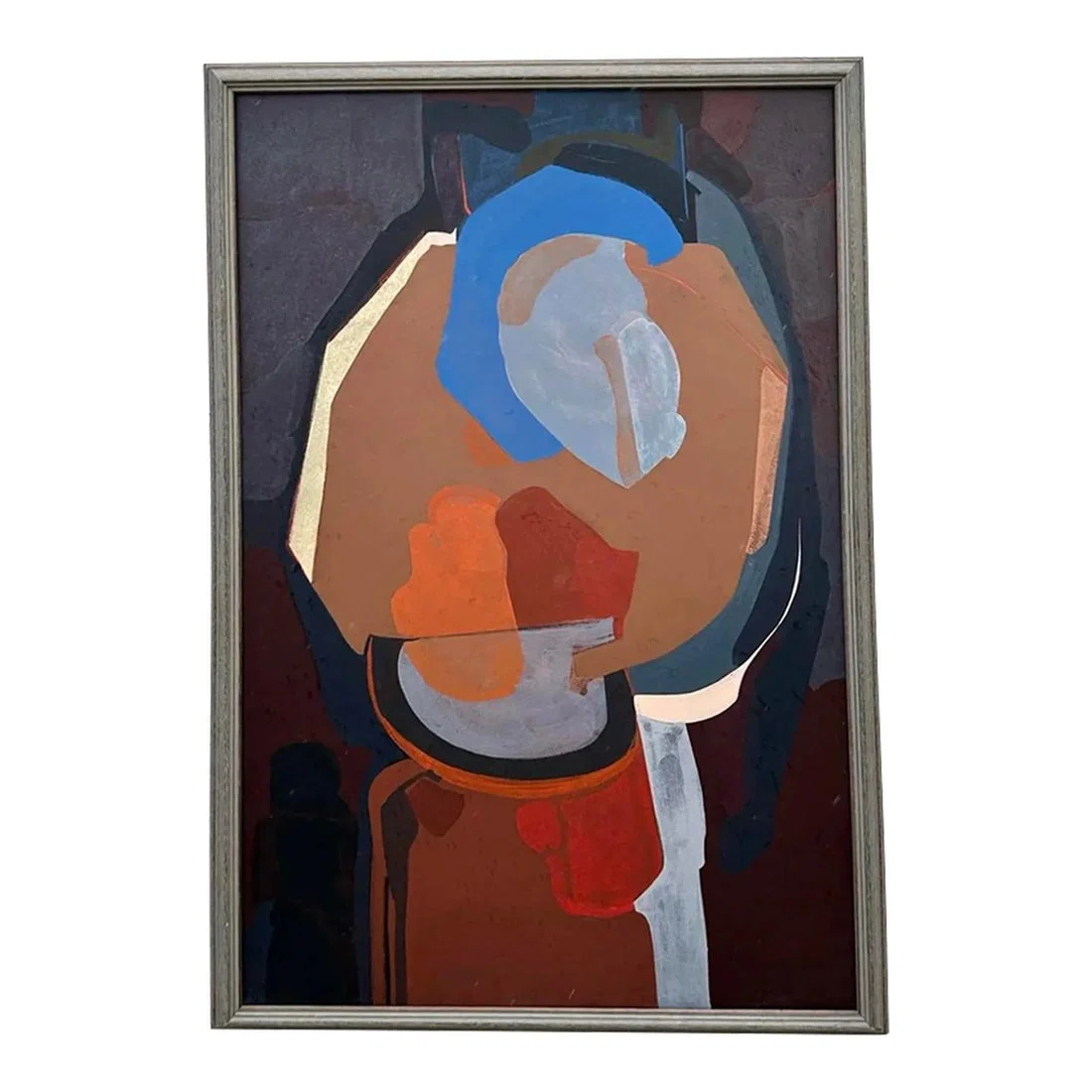 Bohemian Abstract Oil Painting on Canvas with Framed Geometric Design
