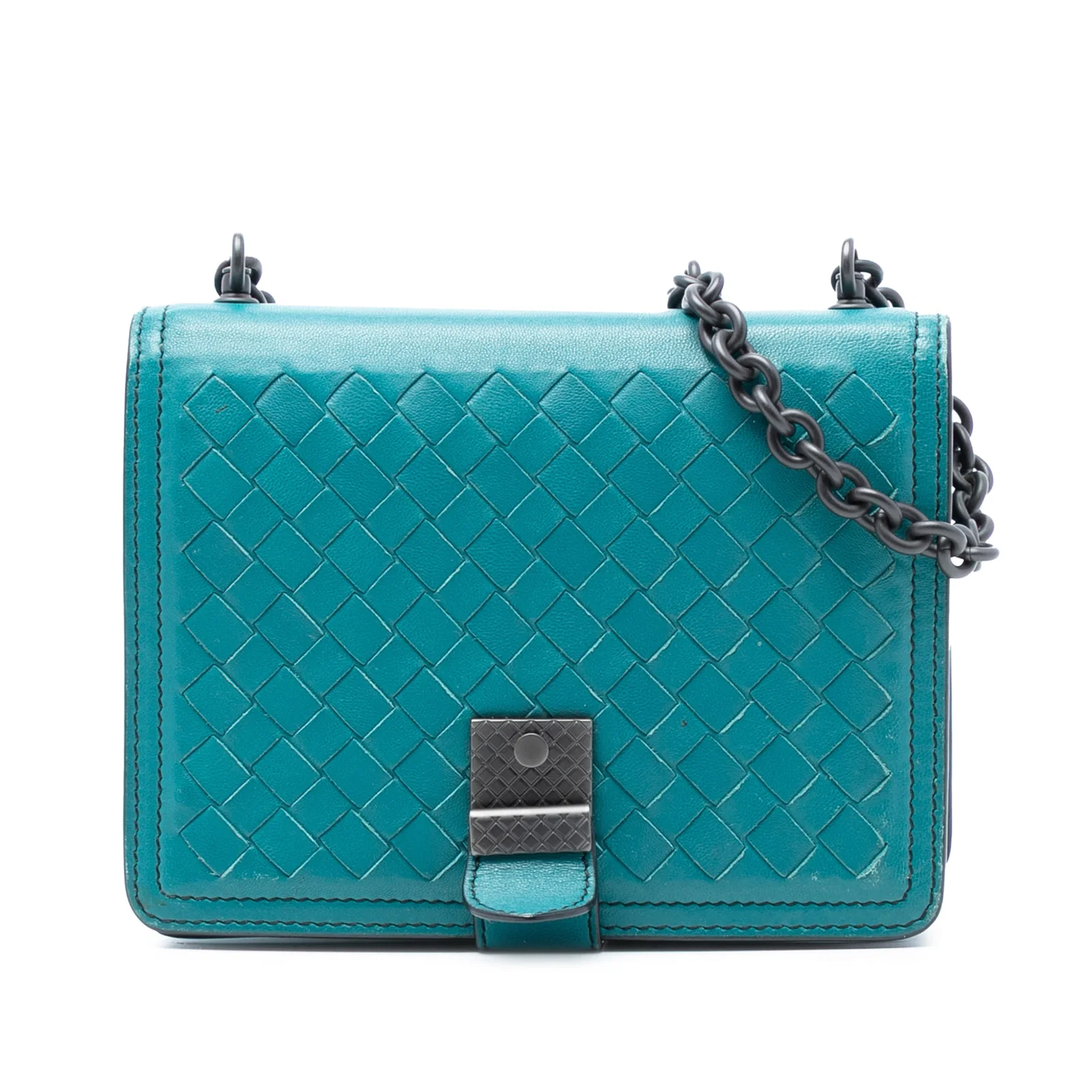 Bottega Veneta Mini Intrecciato Blue Nappa Leather Chain Shoulder Bag