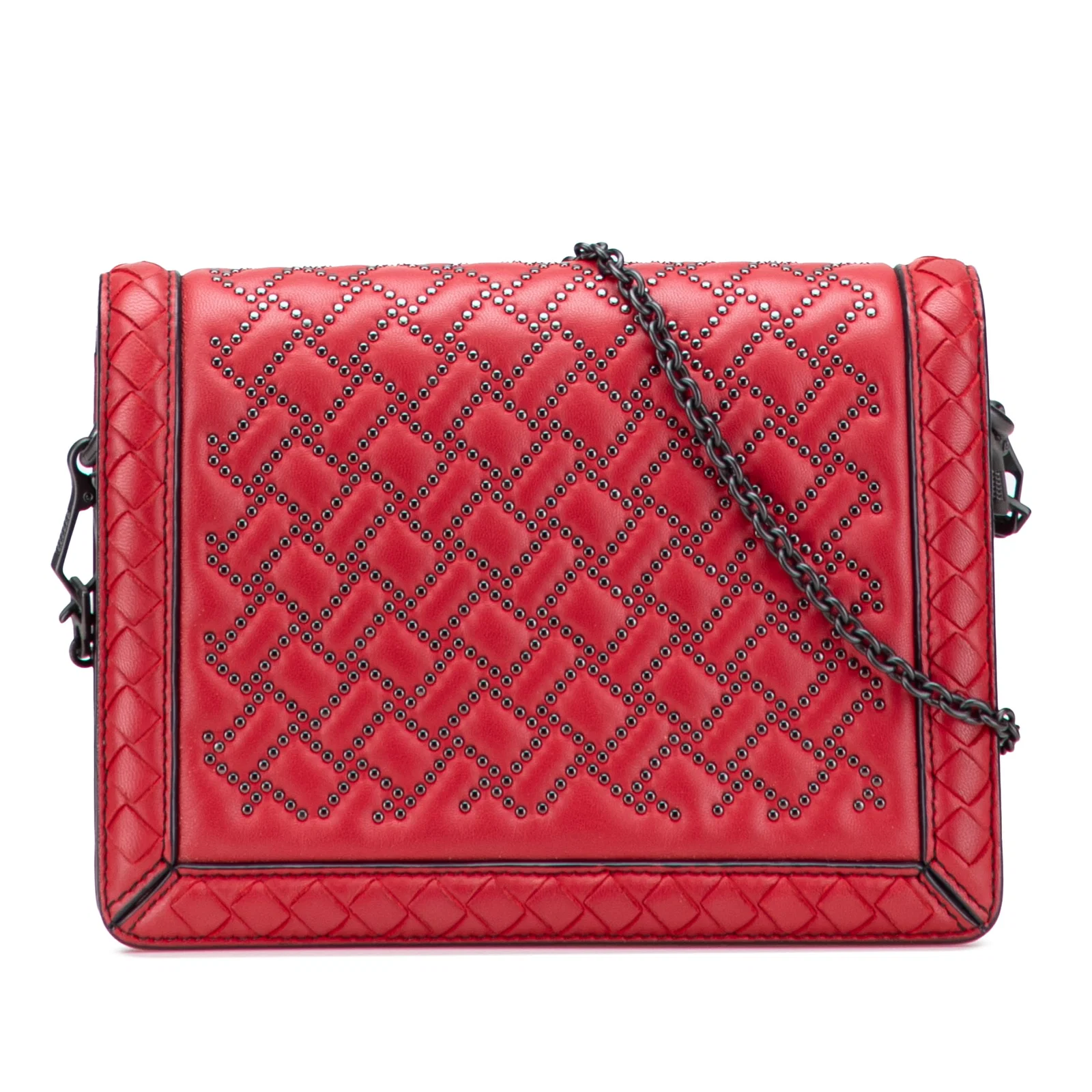 Bottega Veneta Red Nappa Intrecciato Microstud Montebello Crossbody Bag