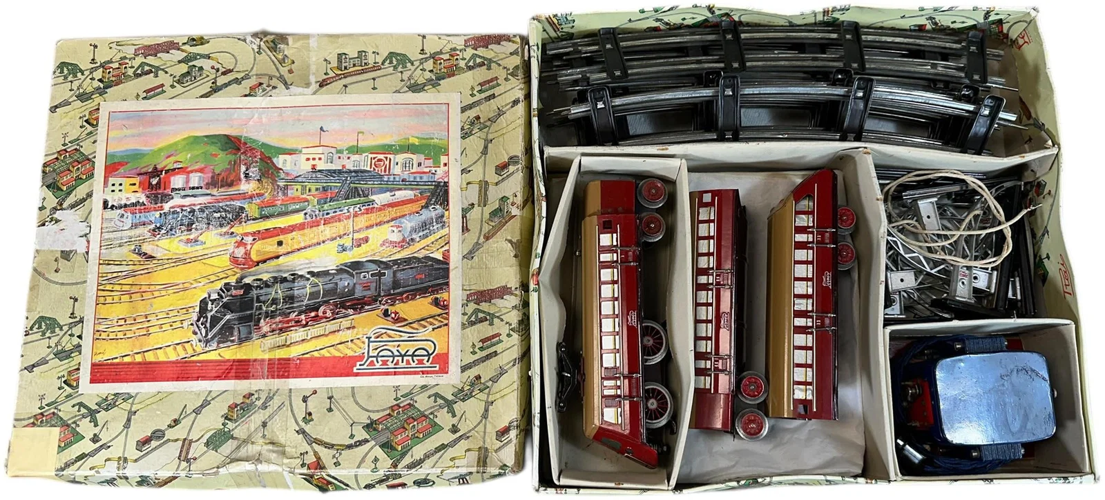 BOXED RARE PAYA TINPLATE TRAM SET