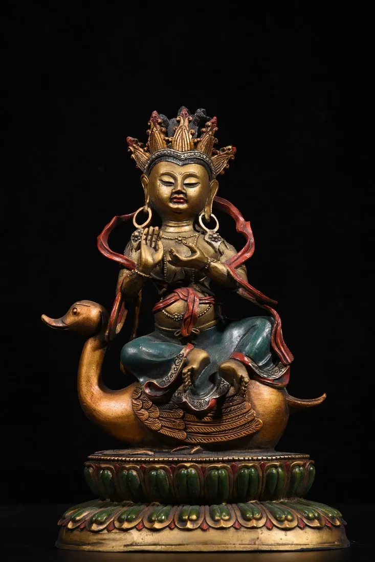 Brahma statue made of pure copper with polychrome enamel