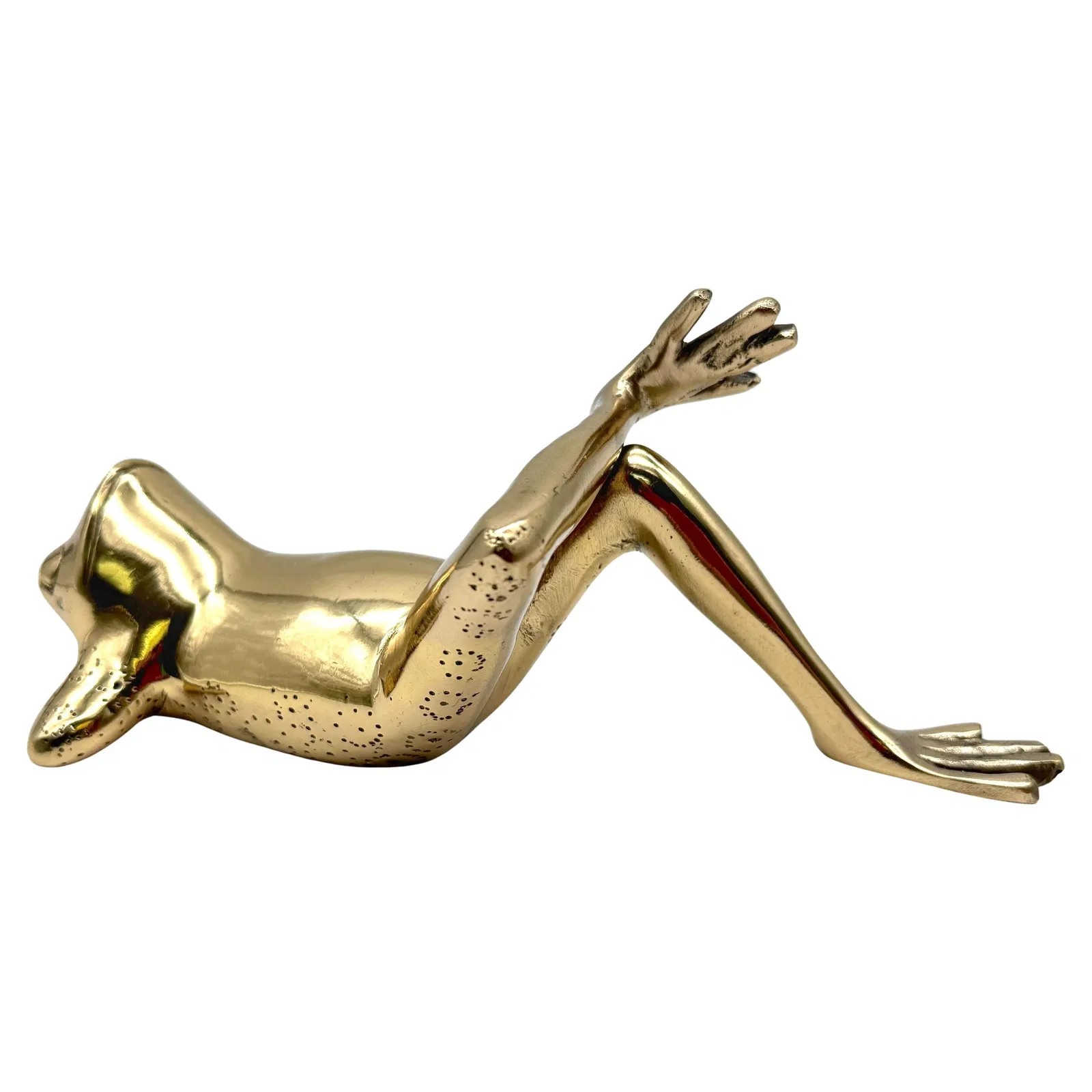 Brass Reclining Frog Figure by Sarreid Spain Mid-Century Modern 1960s
