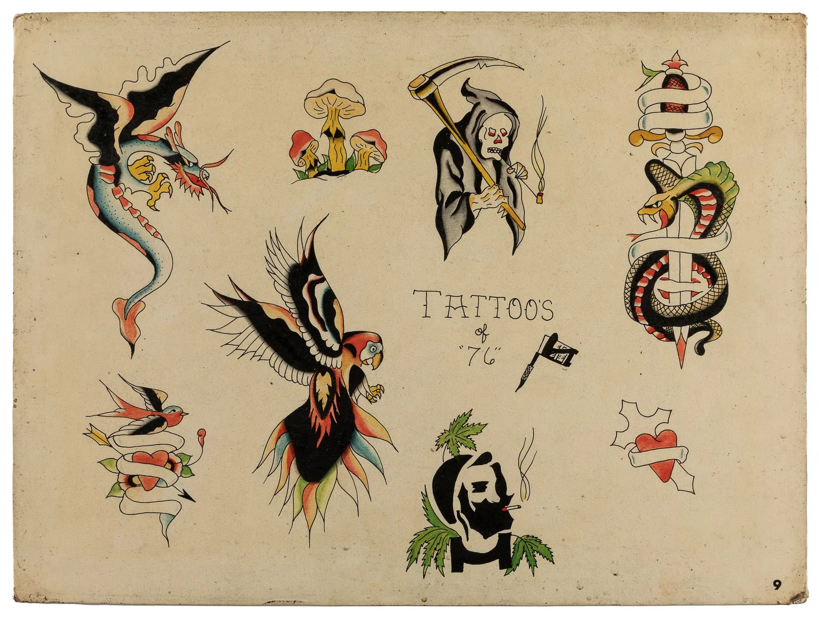 Brian Freeman "Tattoo's of 76" Flash Sheet, San Francisco, CA, 1976