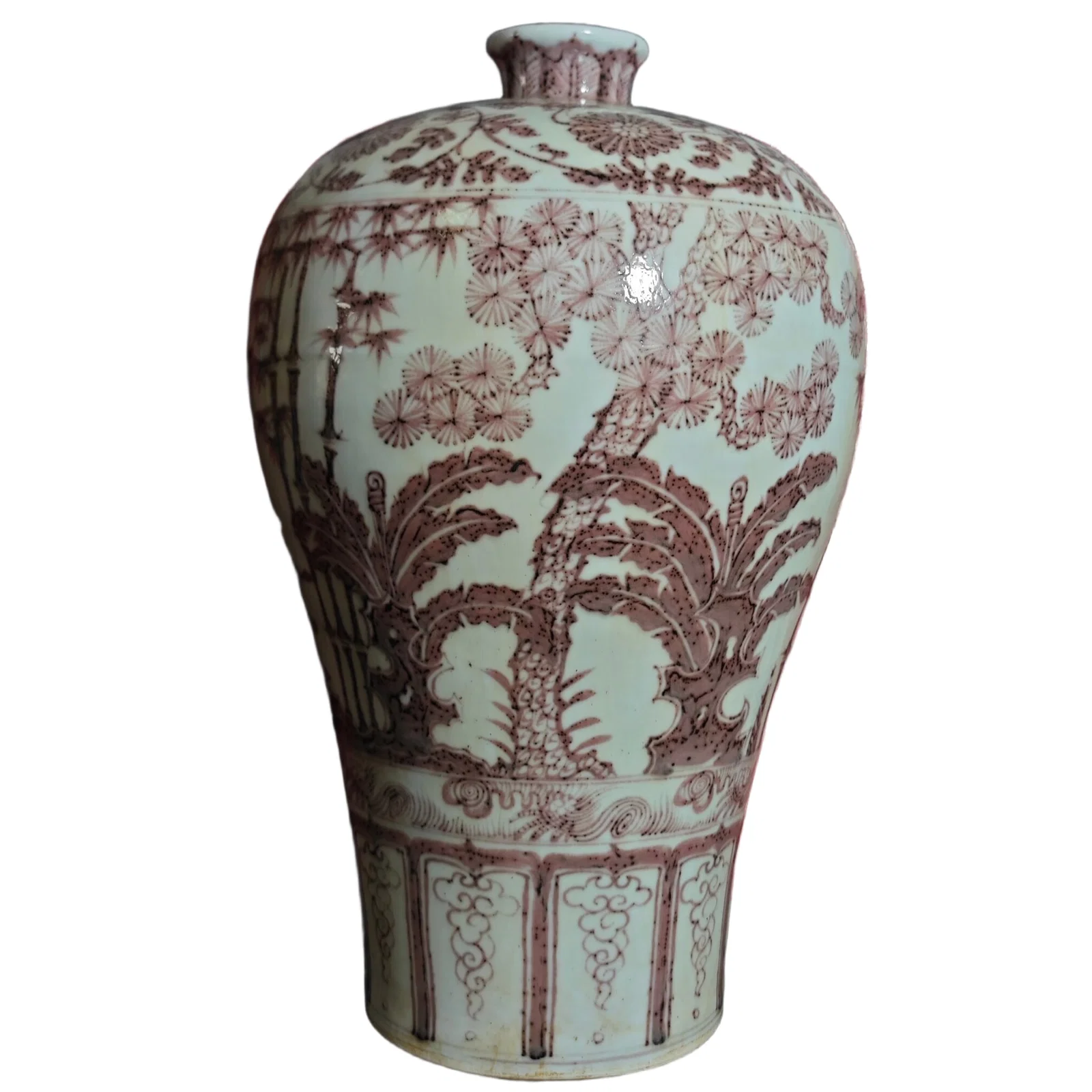Bright red pine, bamboo, and plum blossom meiping vase