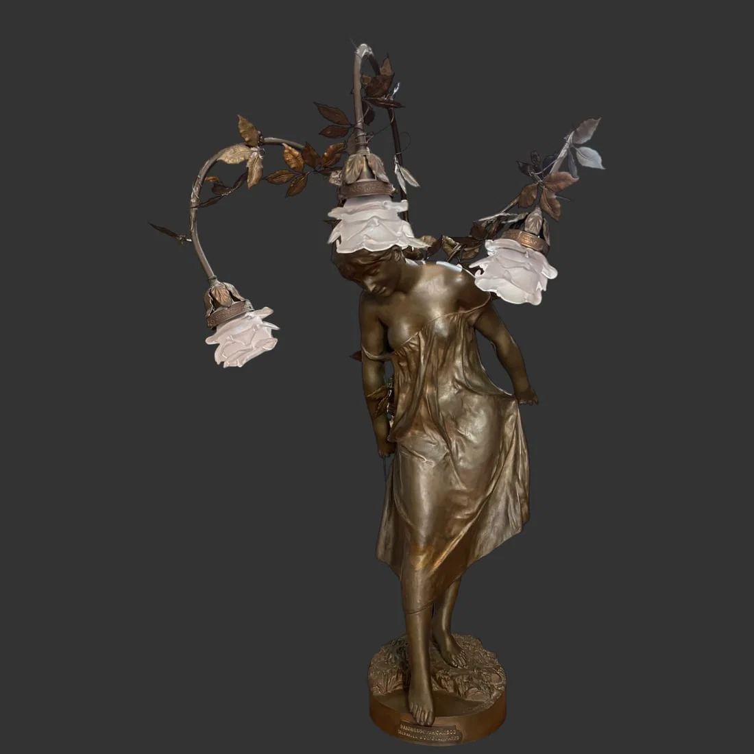 Bronze Figure Of A Bather Mounted As Lamp Signed J.Combos French 19th Century